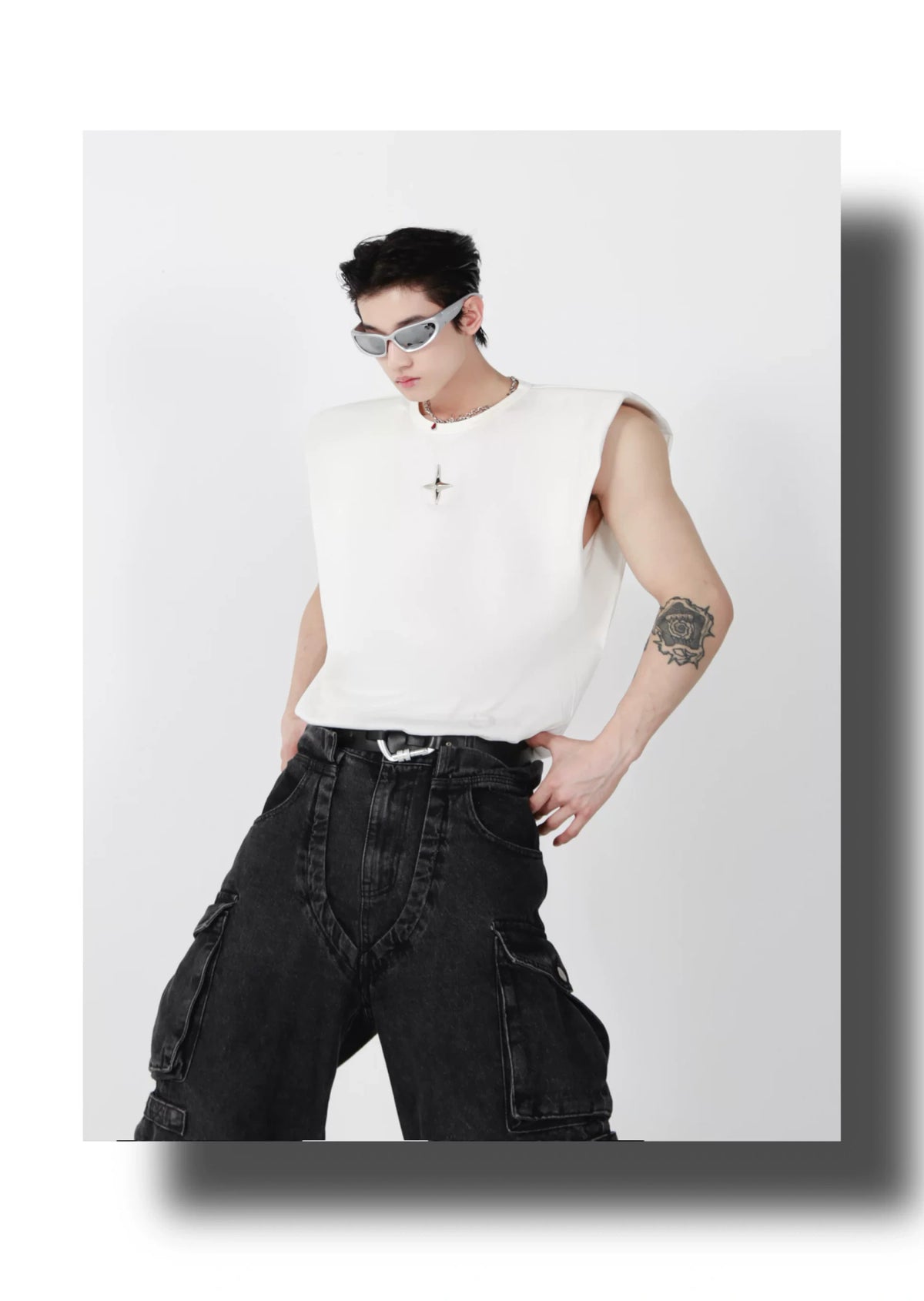 Relaxed Cotton Tank Top with 3D Metal Detail - description image 3