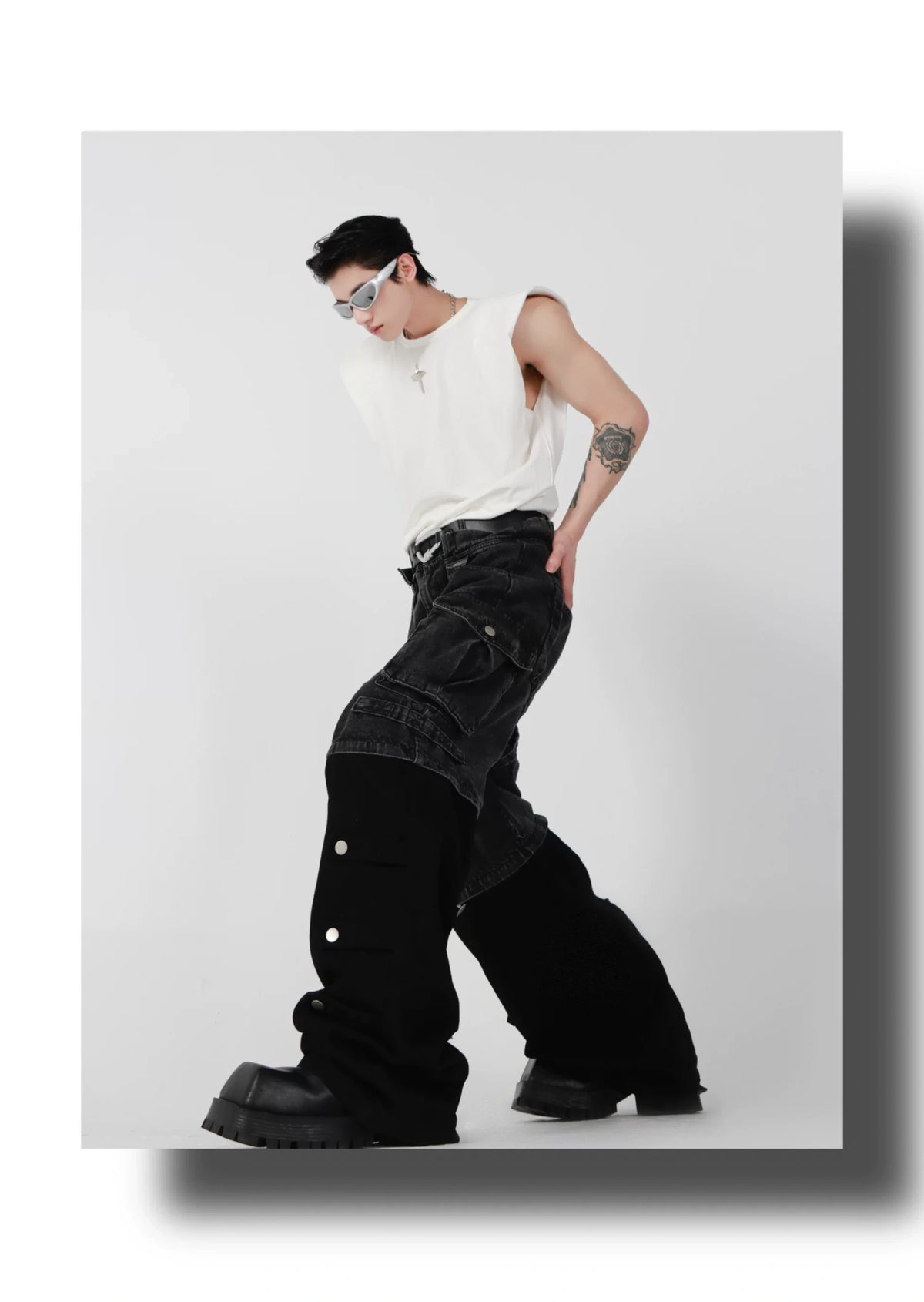 Relaxed Cotton Tank Top with 3D Metal Detail - description image 4