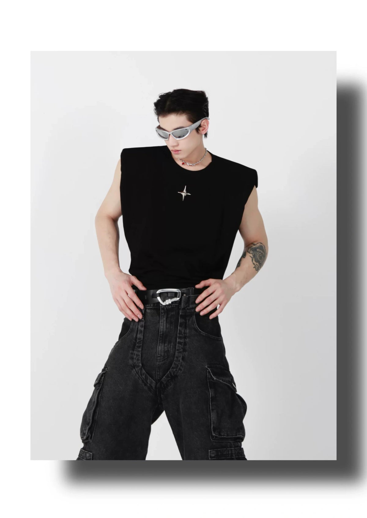 Relaxed Cotton Tank Top with 3D Metal Detail - description image 6