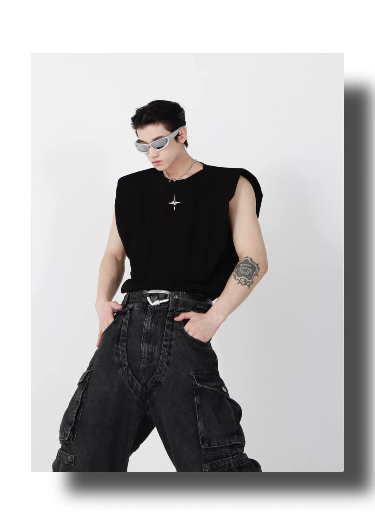 Relaxed Cotton Tank Top with 3D Metal Detail - description image 8