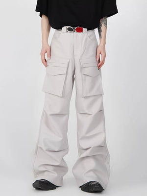 Pleated Wide-Leg Cargo Pants with Utility Pockets - main image 1