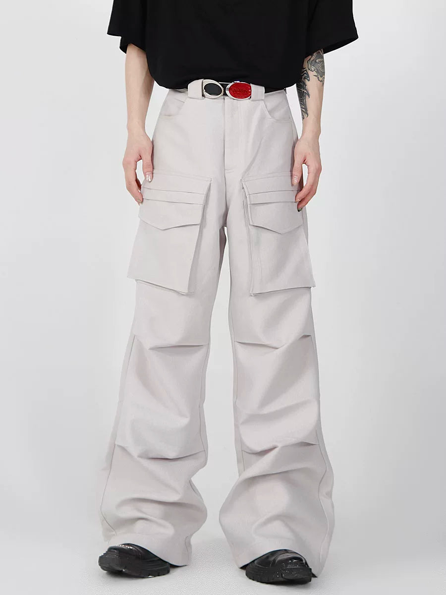 Pleated Wide-Leg Cargo Pants with Utility Pockets - main image 1