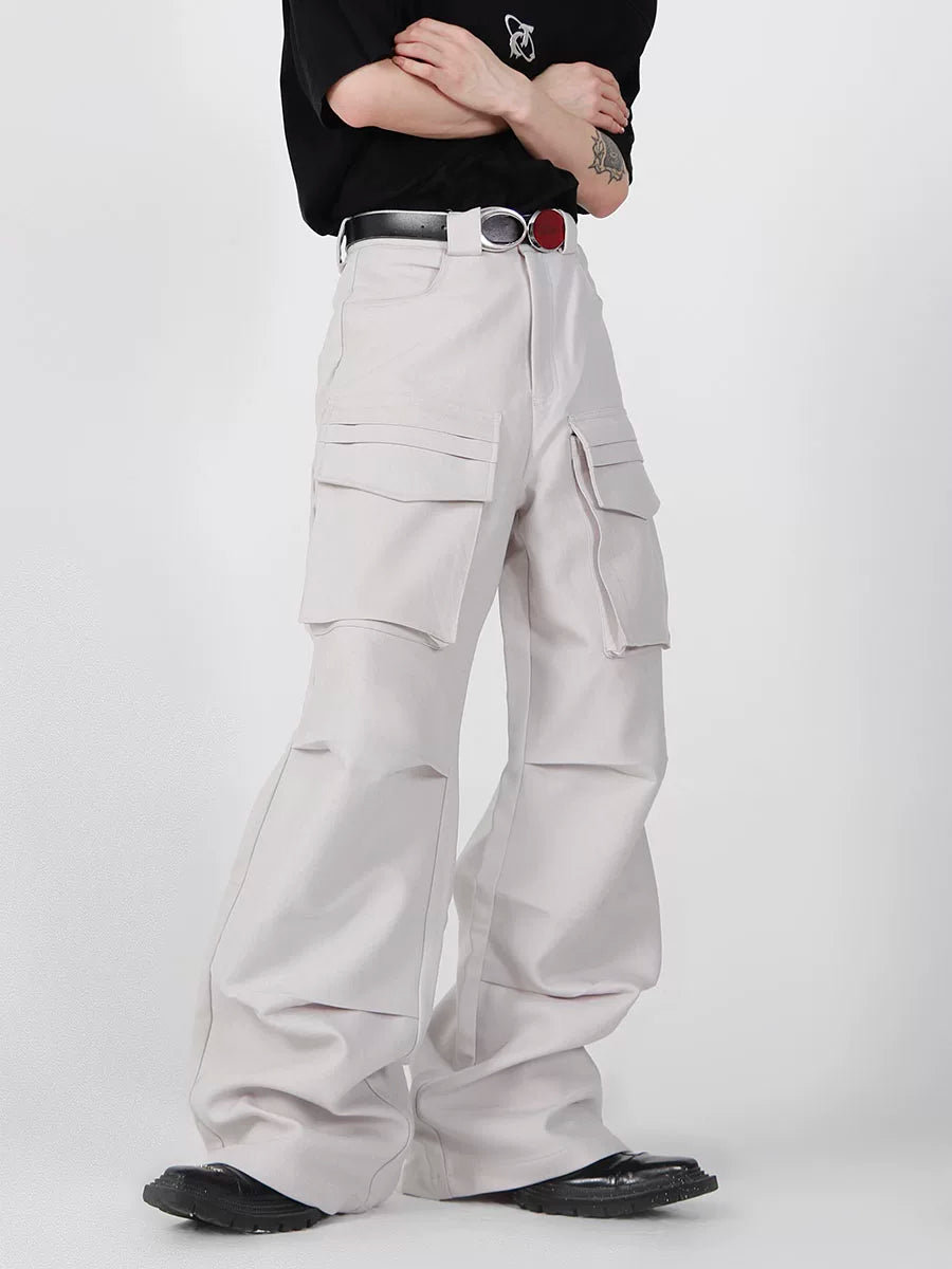 Pleated Wide-Leg Cargo Pants with Utility Pockets - main image 2