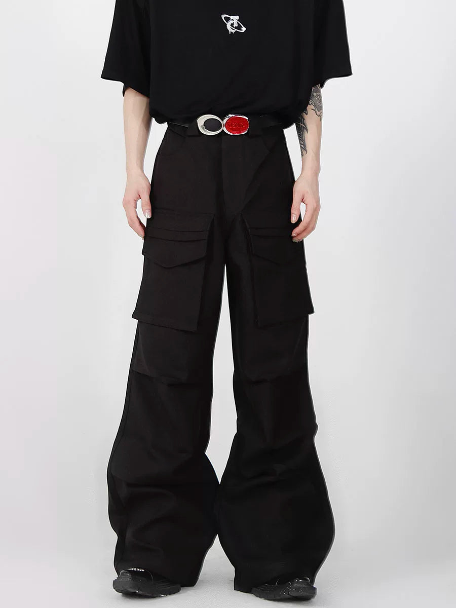 Pleated Wide-Leg Cargo Pants with Utility Pockets - main image 3