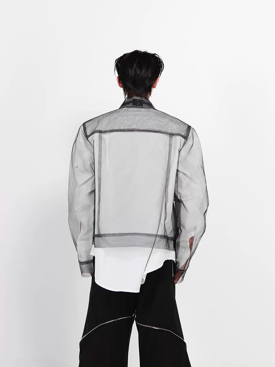 Longline Black Cotton Mesh Shirt Jacket - main image 3