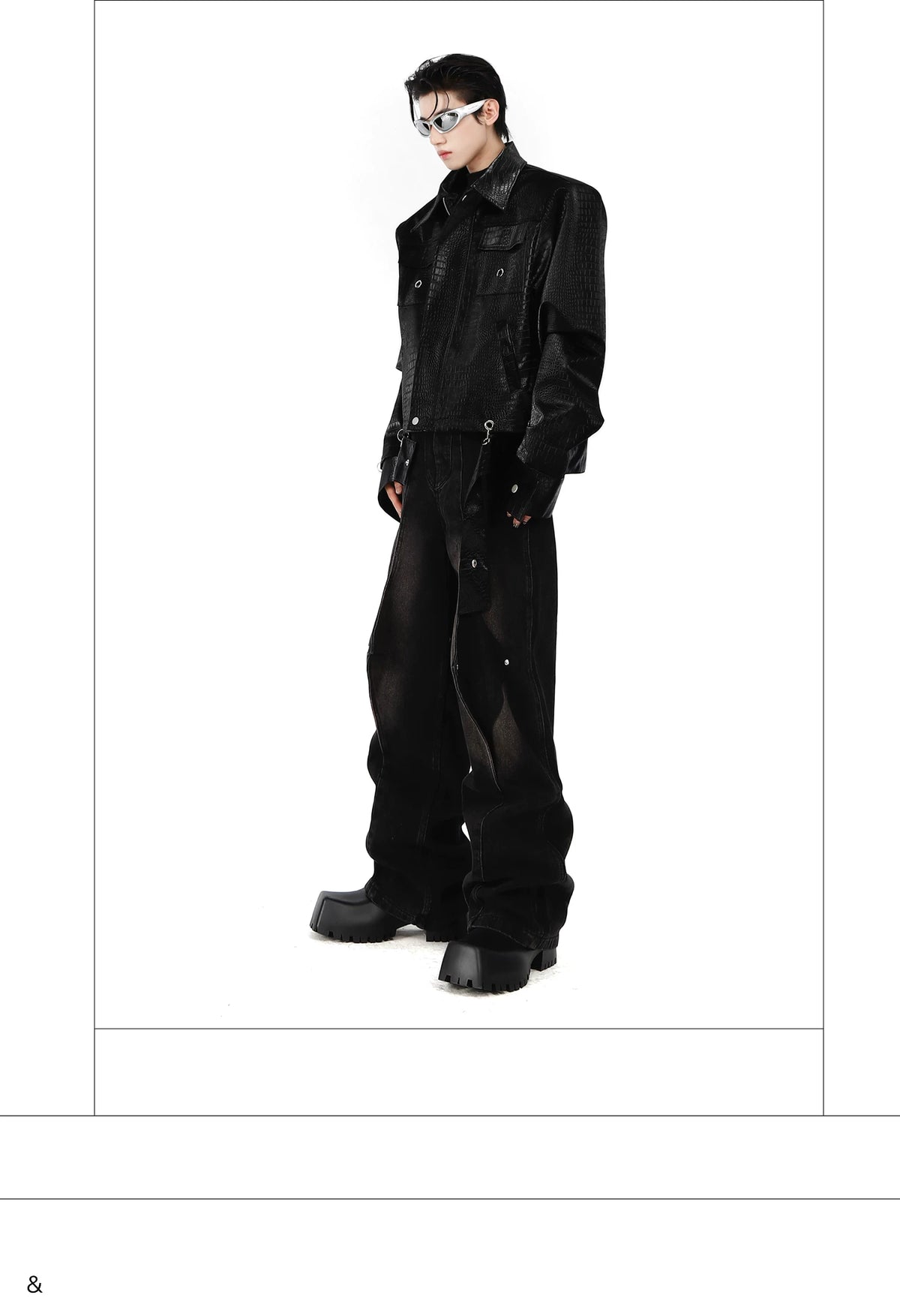 Crocodile-Texture PU Cropped Jacket | Zip Front - description image 14