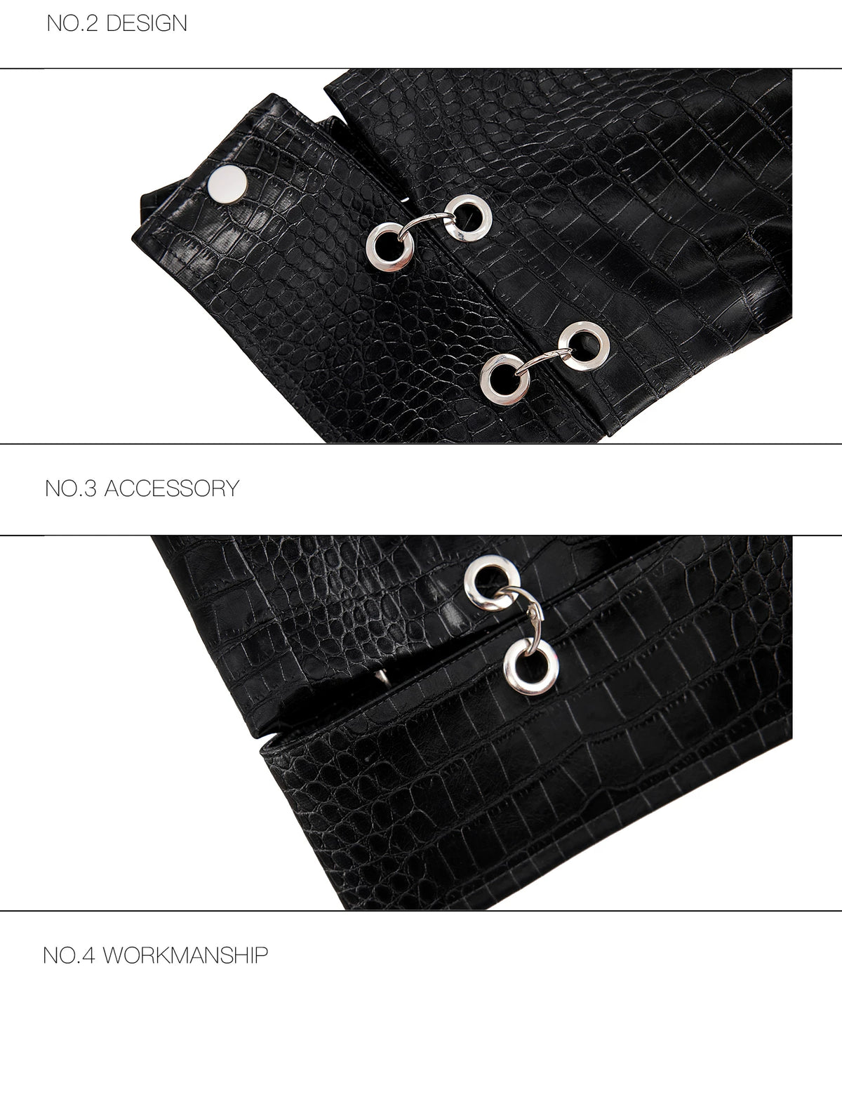 Crocodile-Texture PU Cropped Jacket | Zip Front - description image 15