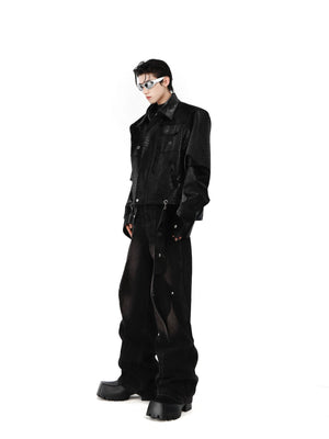 Crocodile-Texture PU Cropped Jacket | Zip Front - main image 5