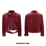 Crocodile-Texture PU Cropped Jacket | Zip Front - Red Top