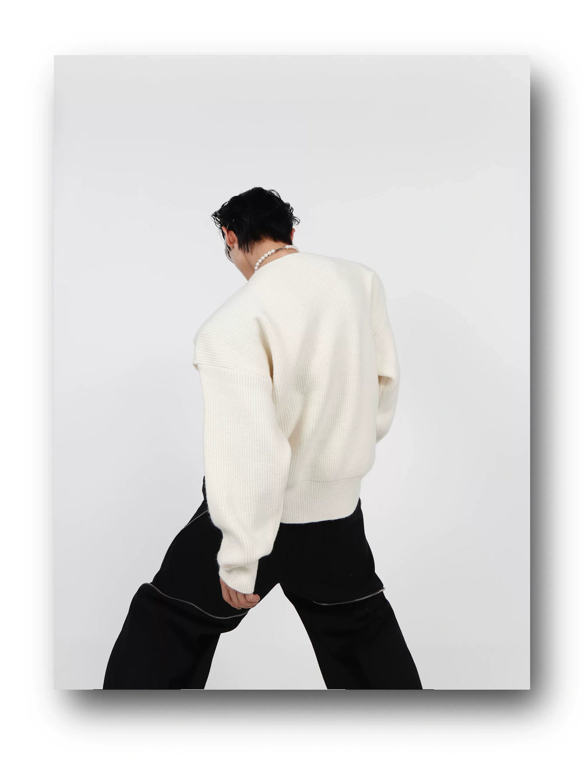 Unisex Metal-Buckle Cutout Knit Sweater | Loose Fit - description image 9