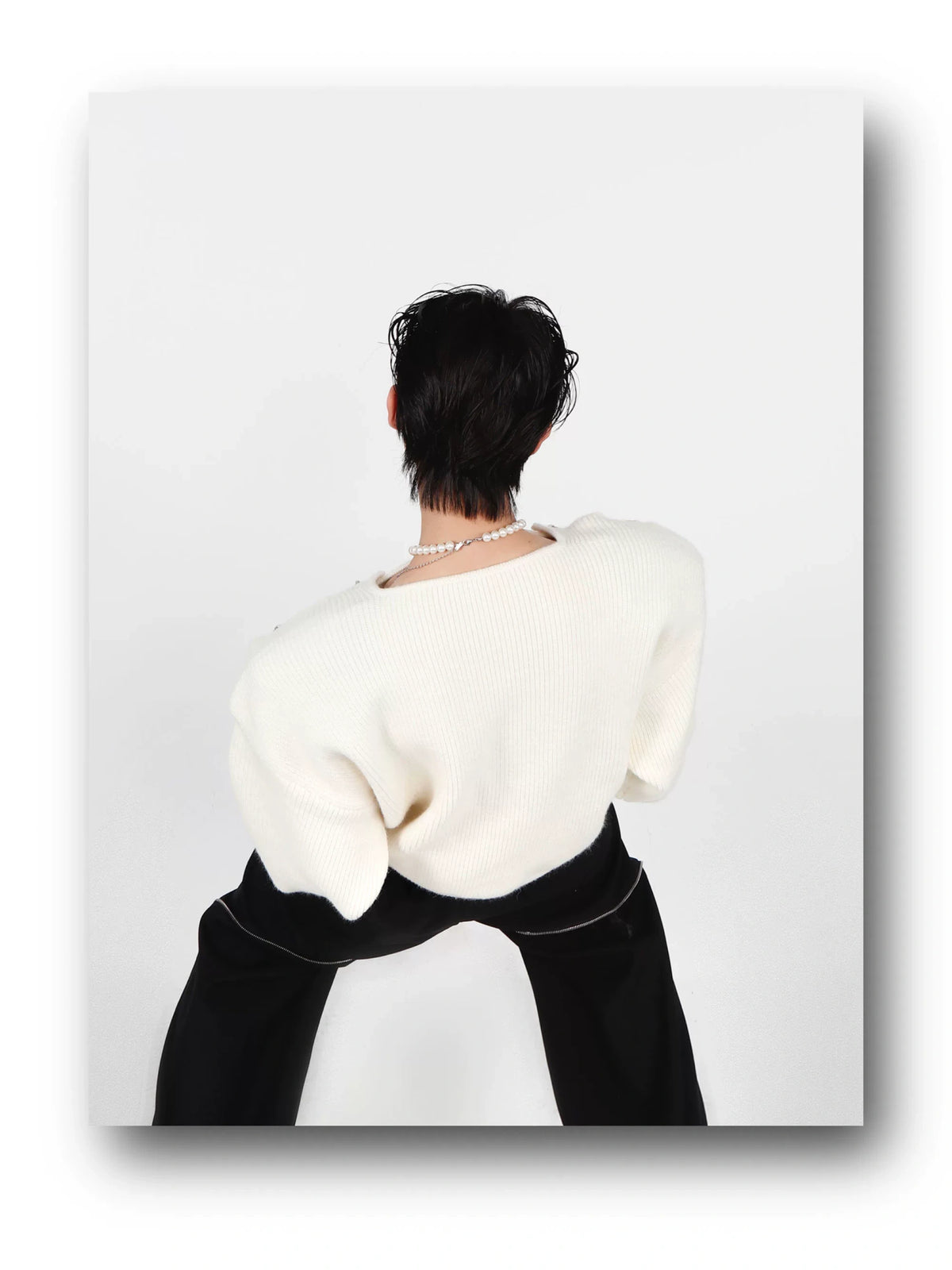 Unisex Metal-Buckle Cutout Knit Sweater | Loose Fit - description image 11