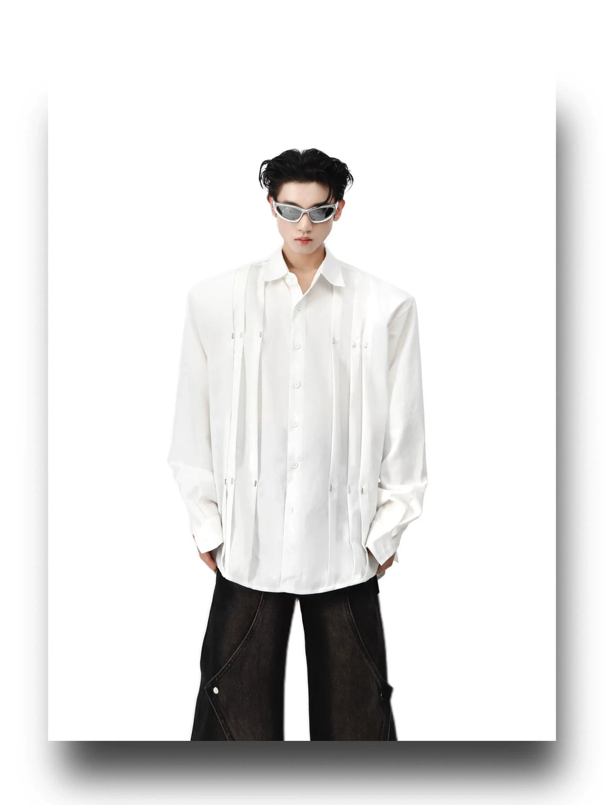Metal Stud Cropped Shirt | Cotton Wrinkle Detail - description image 8