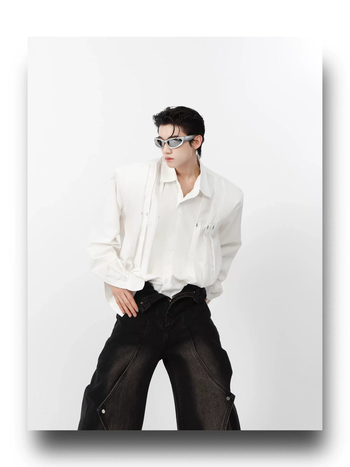 Metal Stud Cropped Shirt | Cotton Wrinkle Detail - description image 11