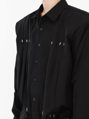 Metal Stud Cropped Shirt | Cotton Wrinkle Detail - main image 3
