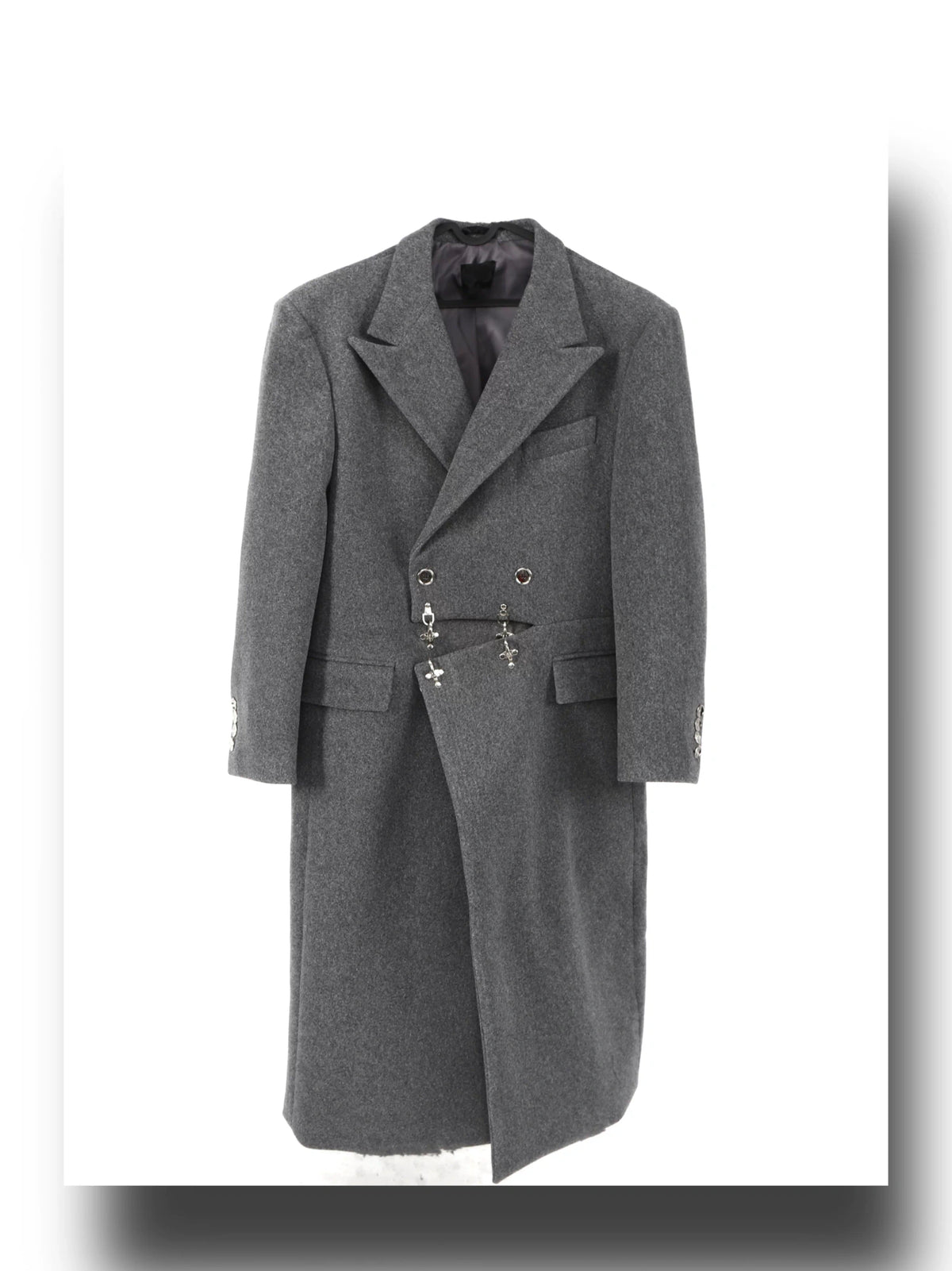 Wool-Blend Longline Coat with Metal Airplane Closures - description image 5