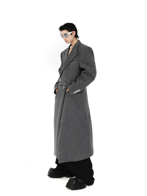 Wool-Blend Longline Coat with Metal Airplane Closures - main image 4