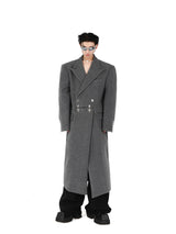 Wool-Blend Longline Coat with Metal Airplane Closures - Gray
