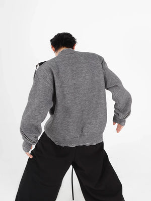 Deconstructed Zip V-Neck Cardigan Sweater | Gray & Black - main image 5