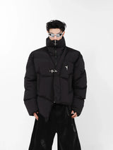 Irregular Metal-Detail Padded Jacket | Loose Fit - Black