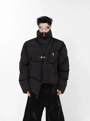 Irregular Metal-Detail Padded Jacket | Loose Fit - Black