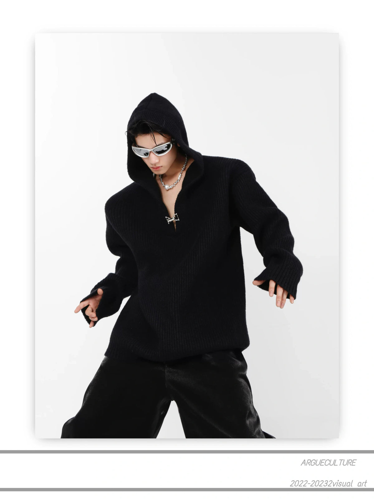 Relaxed Hooded Cotton-Wool Knit Sweater - description image 7