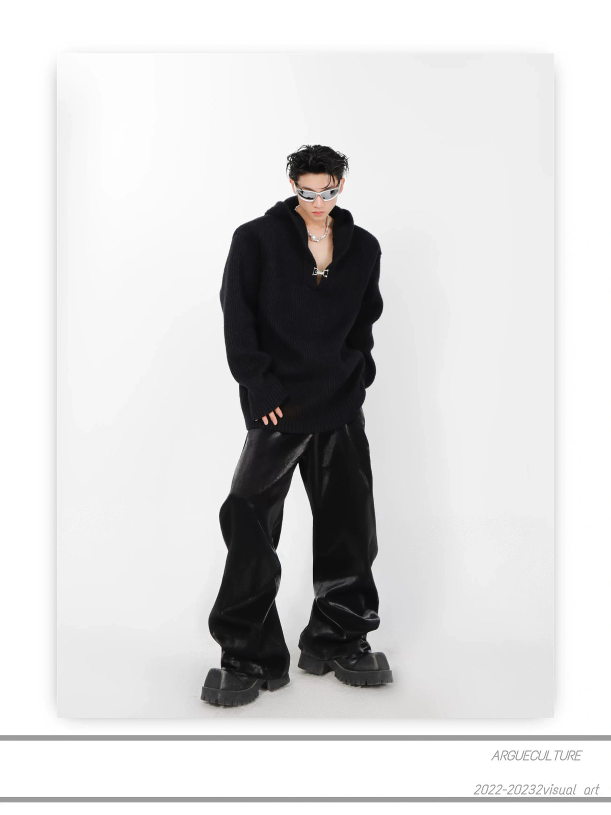 Relaxed Hooded Cotton-Wool Knit Sweater - description image 9