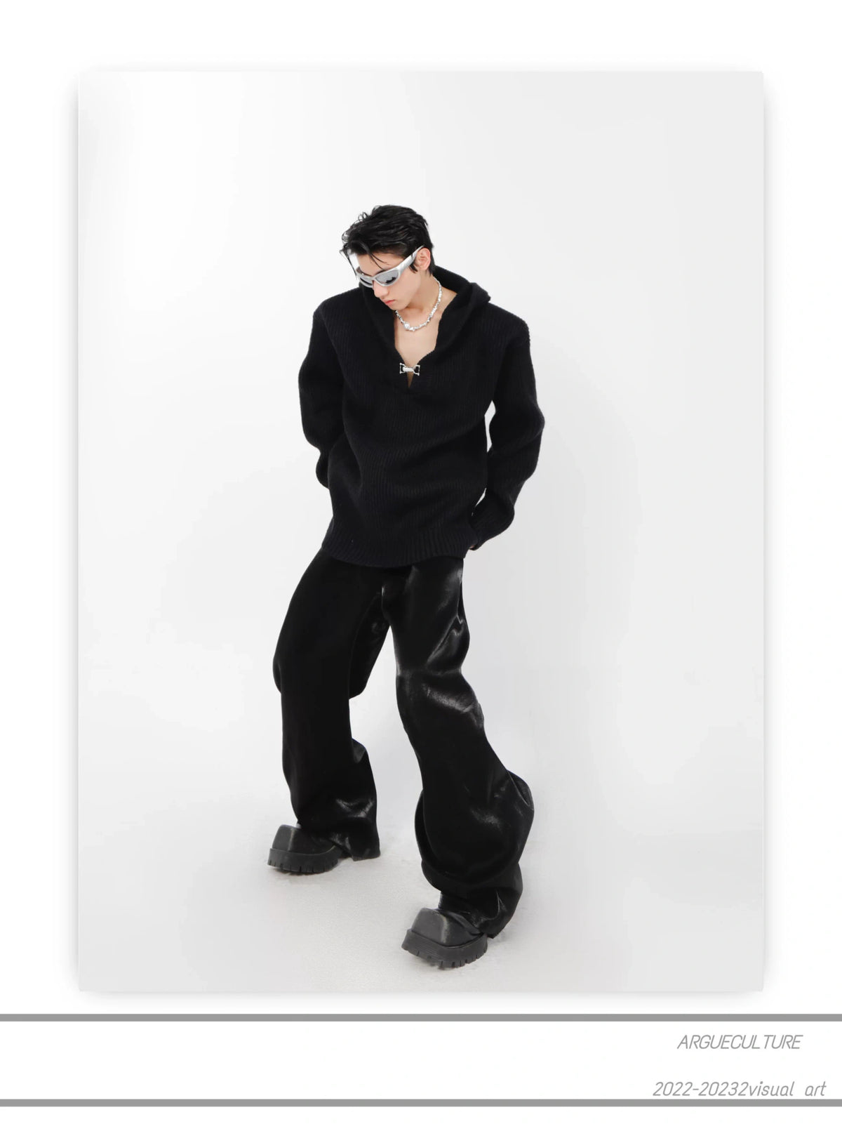 Relaxed Hooded Cotton-Wool Knit Sweater - description image 10