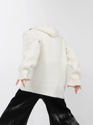 Relaxed Hooded Cotton-Wool Knit Sweater - main image 2