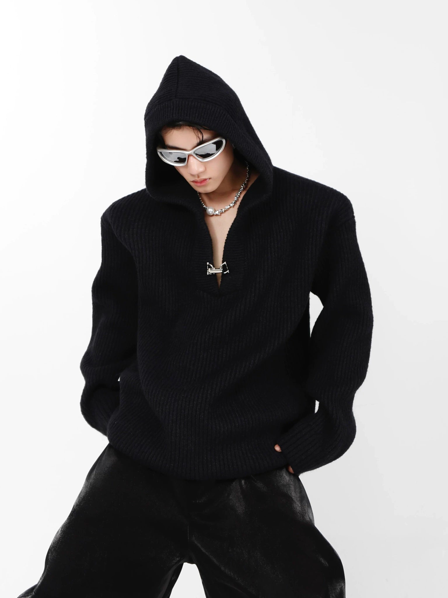 Relaxed Hooded Cotton-Wool Knit Sweater - main image 3