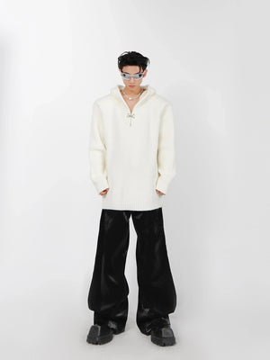 Relaxed Hooded Cotton-Wool Knit Sweater - main image 4