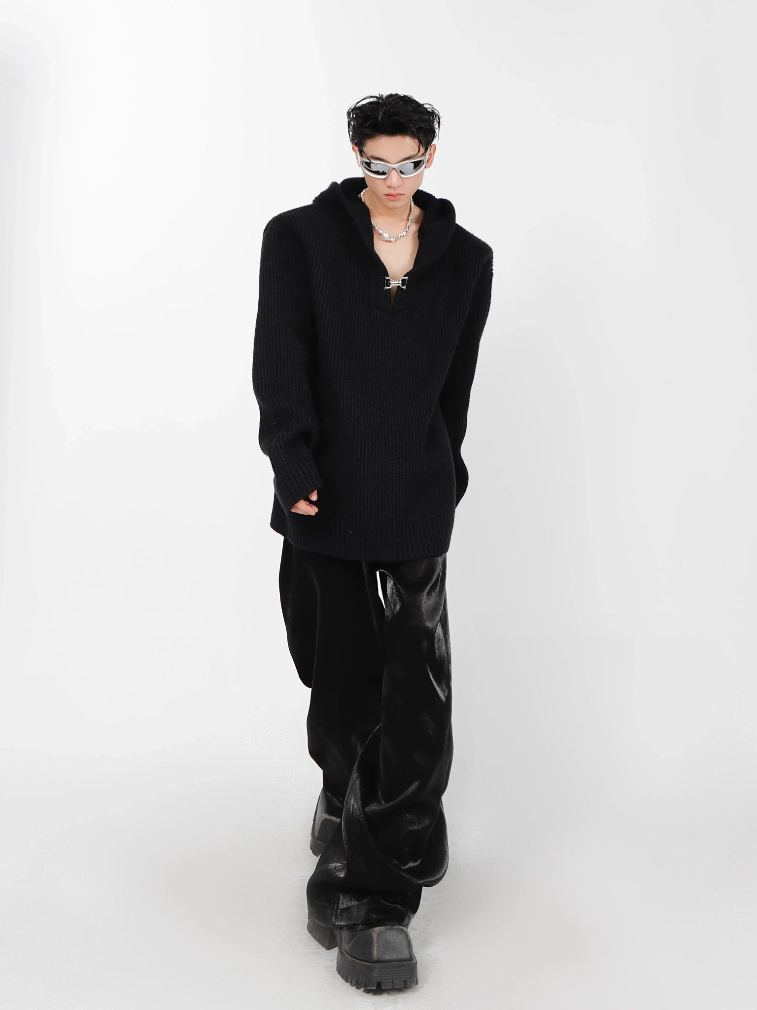 Relaxed Hooded Cotton-Wool Knit Sweater - main image 5