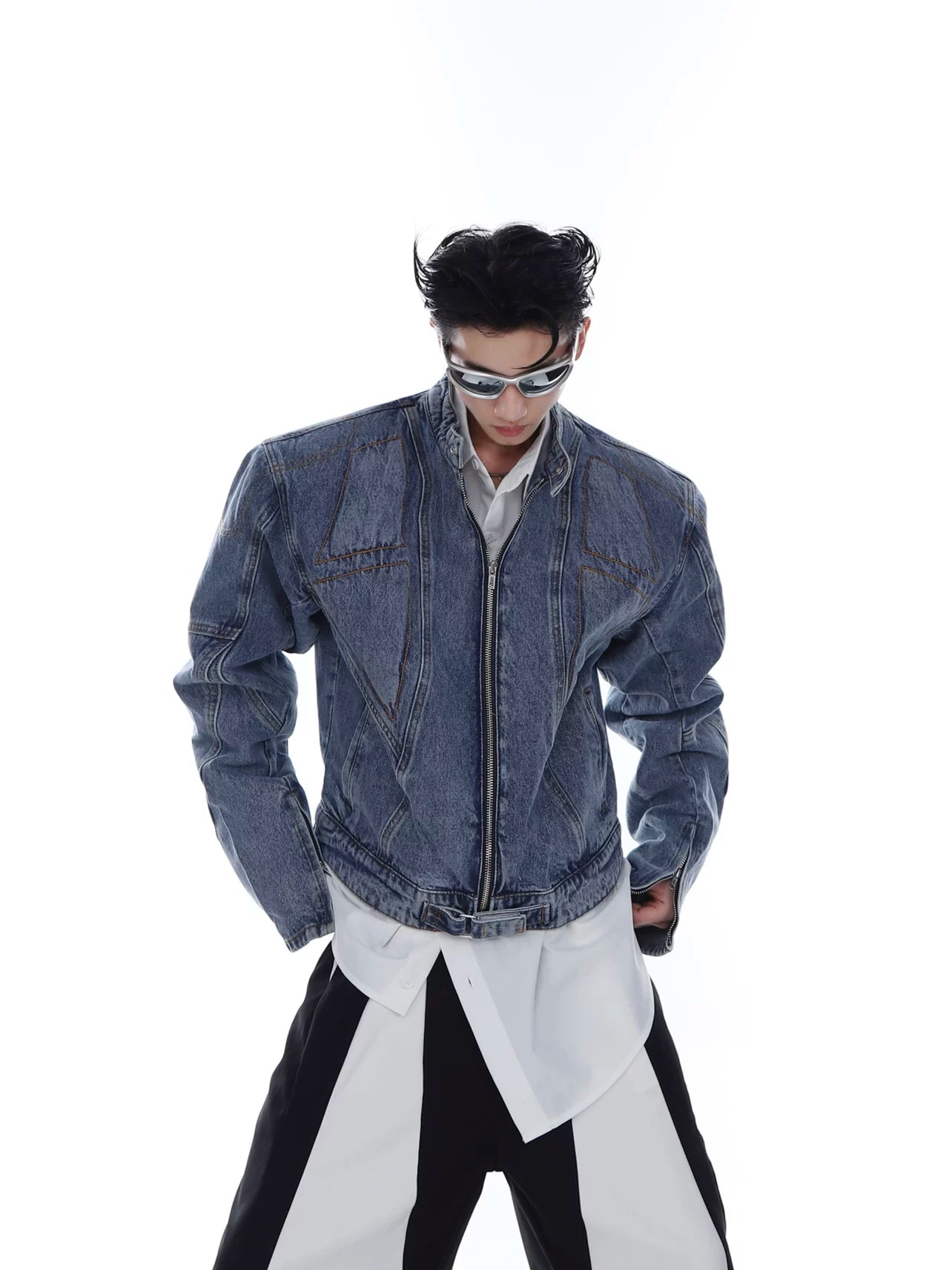 Light Wash Cropped Deconstructed Denim Jacket - main image 1