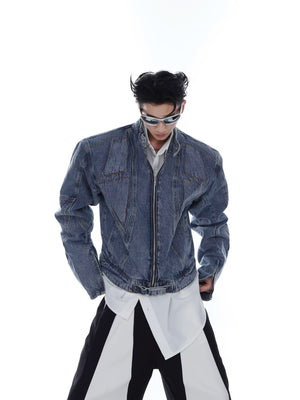 Light Wash Cropped Deconstructed Denim Jacket - main image 1