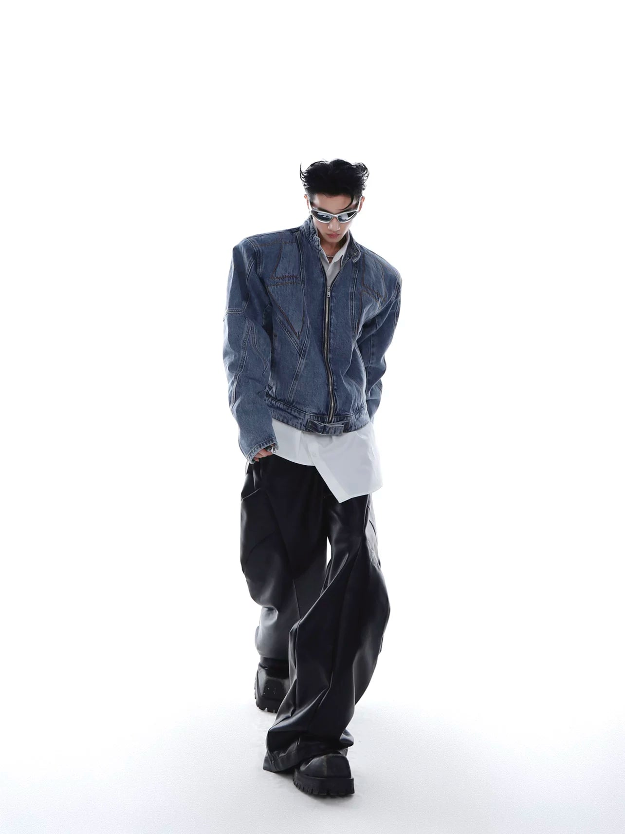 Light Wash Cropped Deconstructed Denim Jacket - main image 3