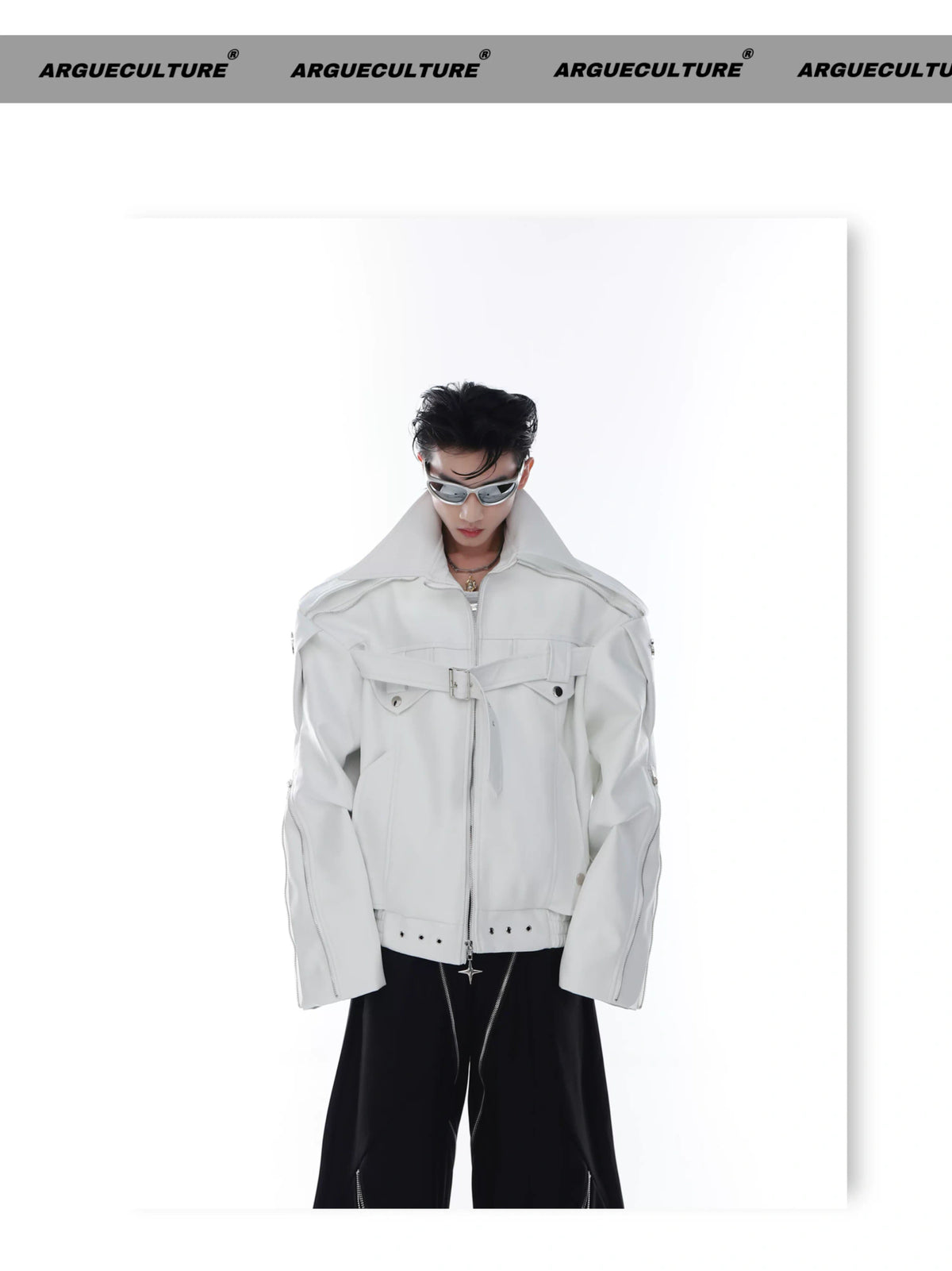 Deconstructed PU Leather Moto Jacket with Metal Details - description image 3