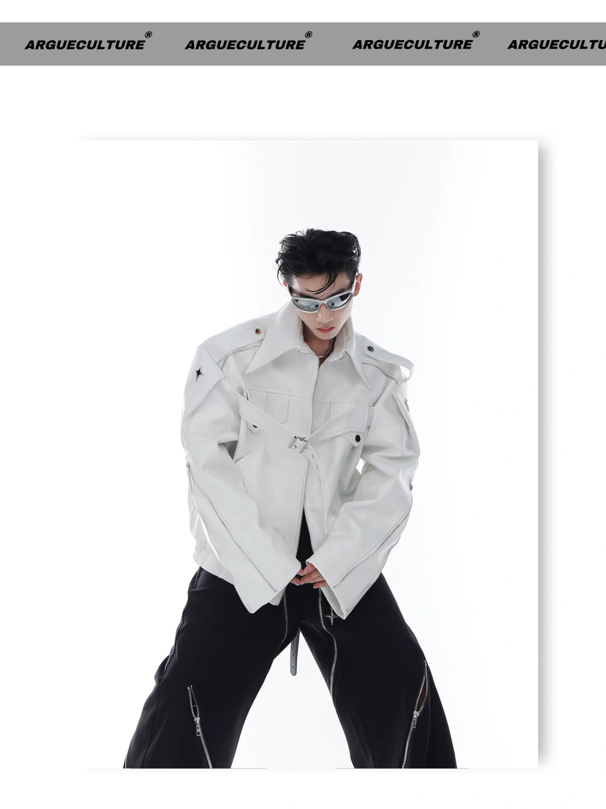 Deconstructed PU Leather Moto Jacket with Metal Details - description image 7