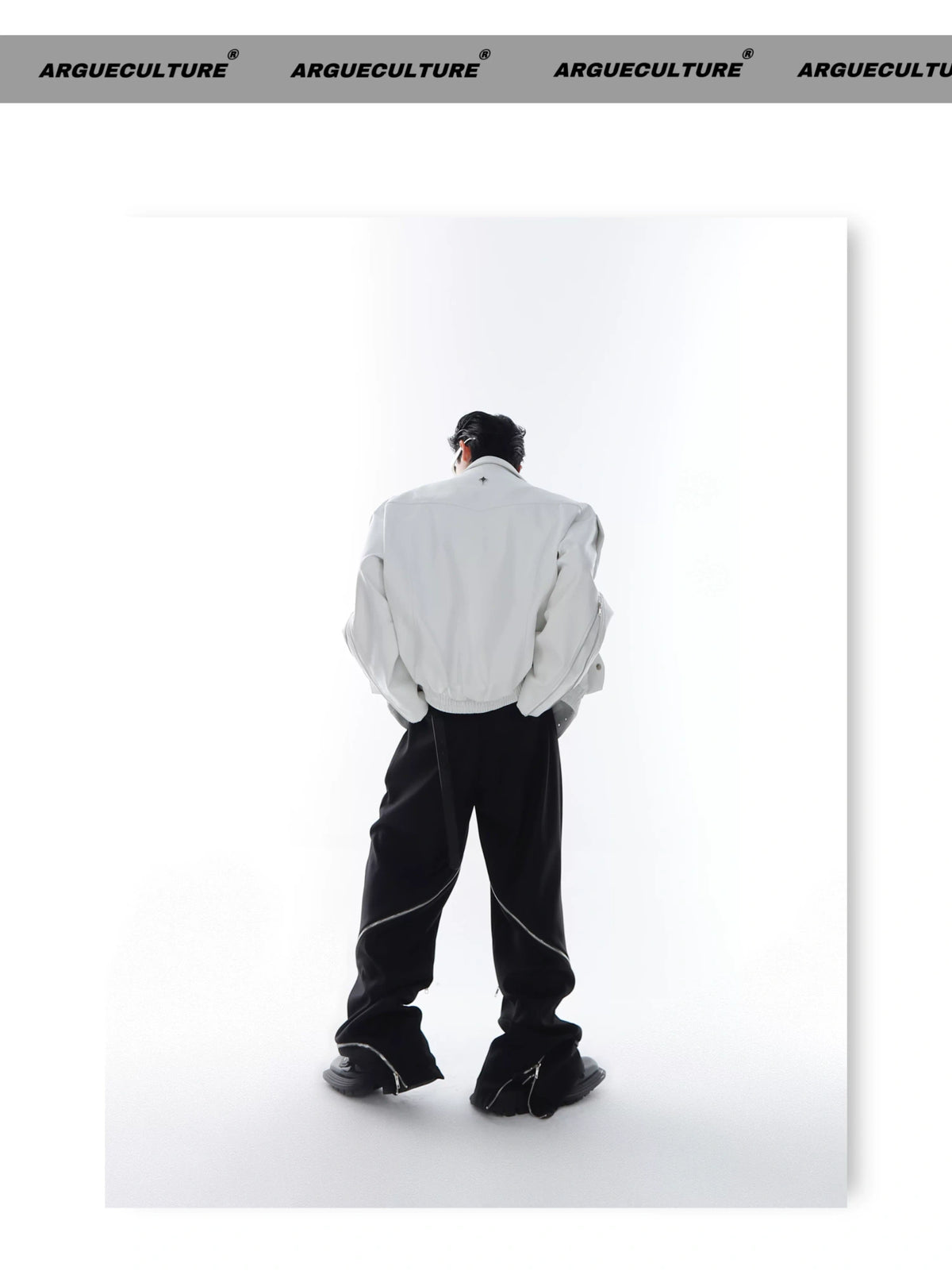 Deconstructed PU Leather Moto Jacket with Metal Details - description image 11