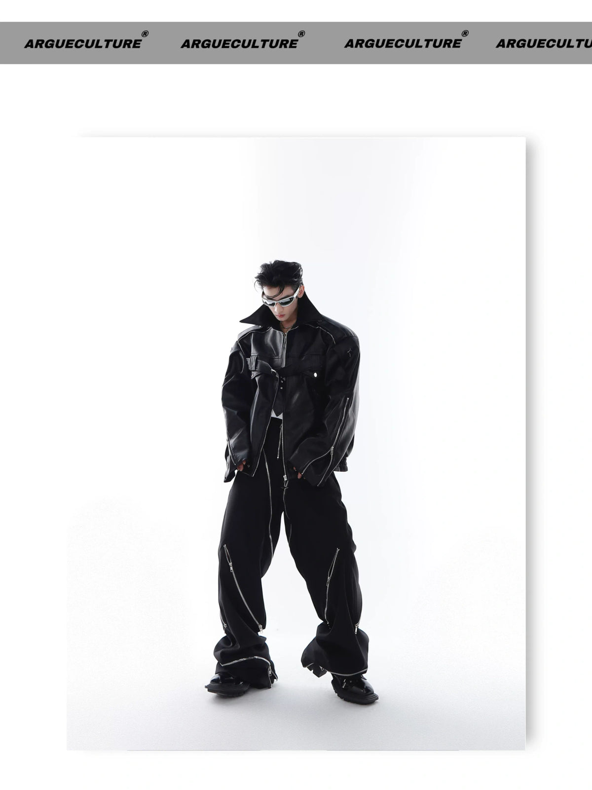 Deconstructed PU Leather Moto Jacket with Metal Details - description image 21