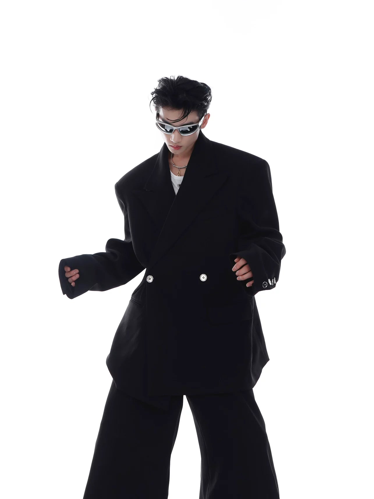 Oversized Twill Shoulder-Pad Blazer | Unisex - main image 2
