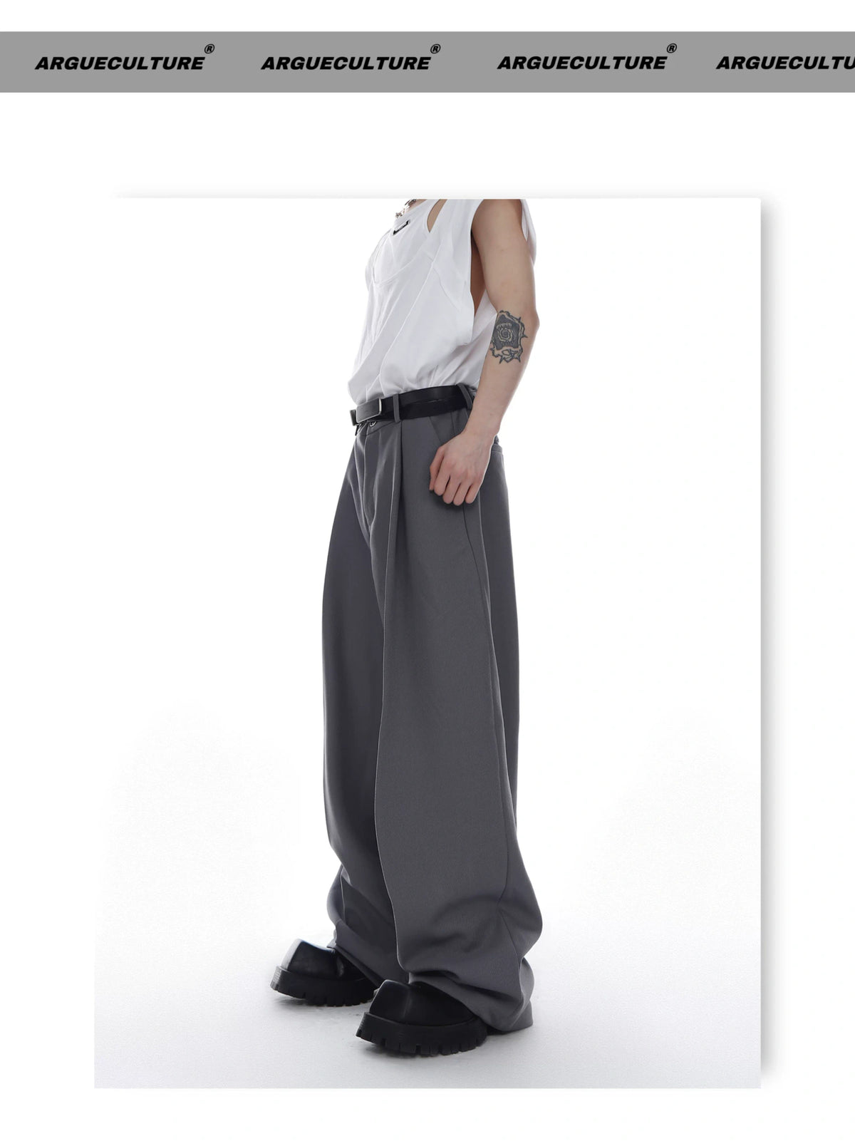 Relaxed Straight-Leg Twill Trousers in Black or Gray - description image 3