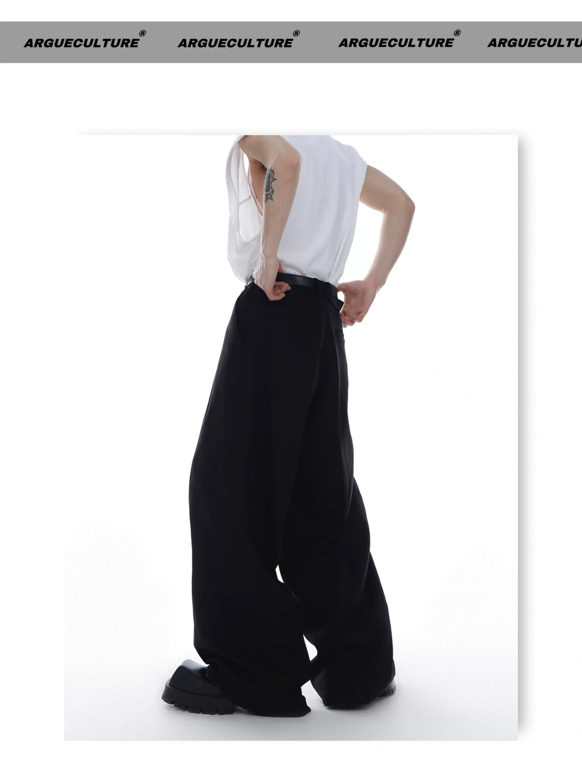 Relaxed Straight-Leg Twill Trousers in Black or Gray - description image 8