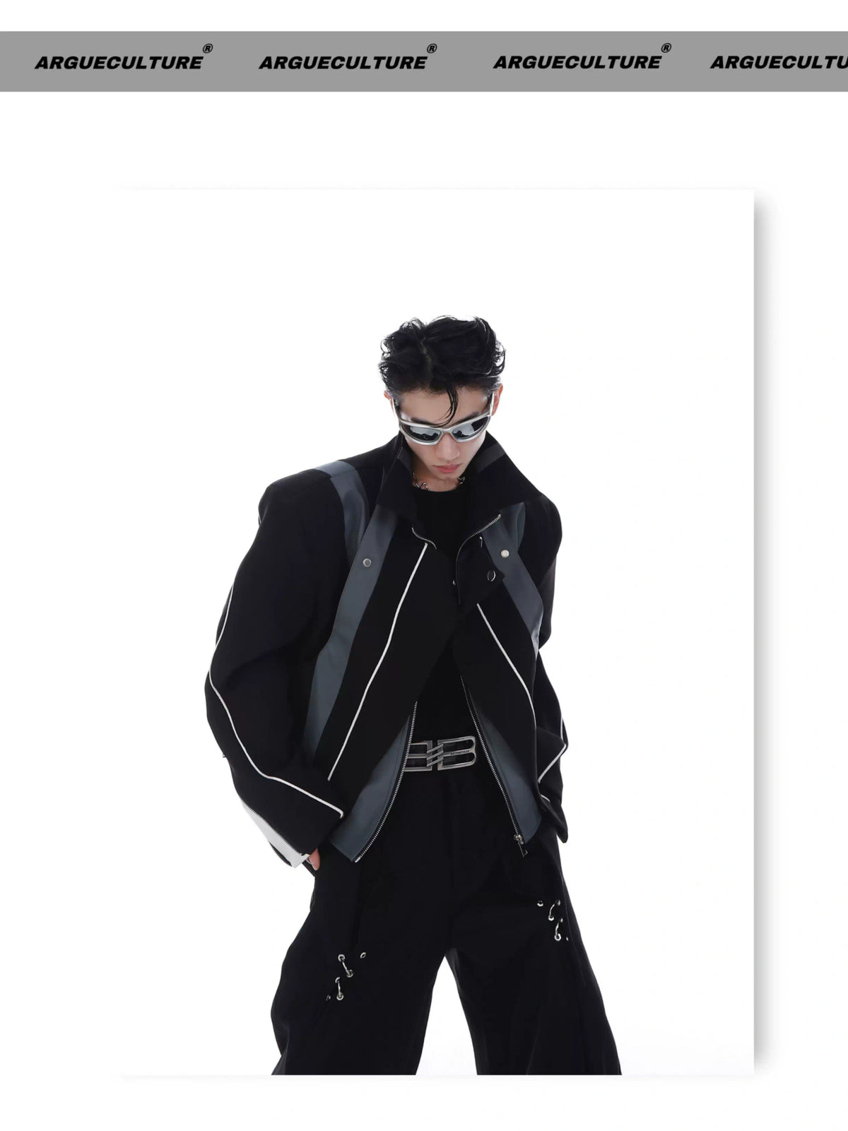 Patchwork PU Leather Cropped Jacket | Relaxed Fit - description image 3