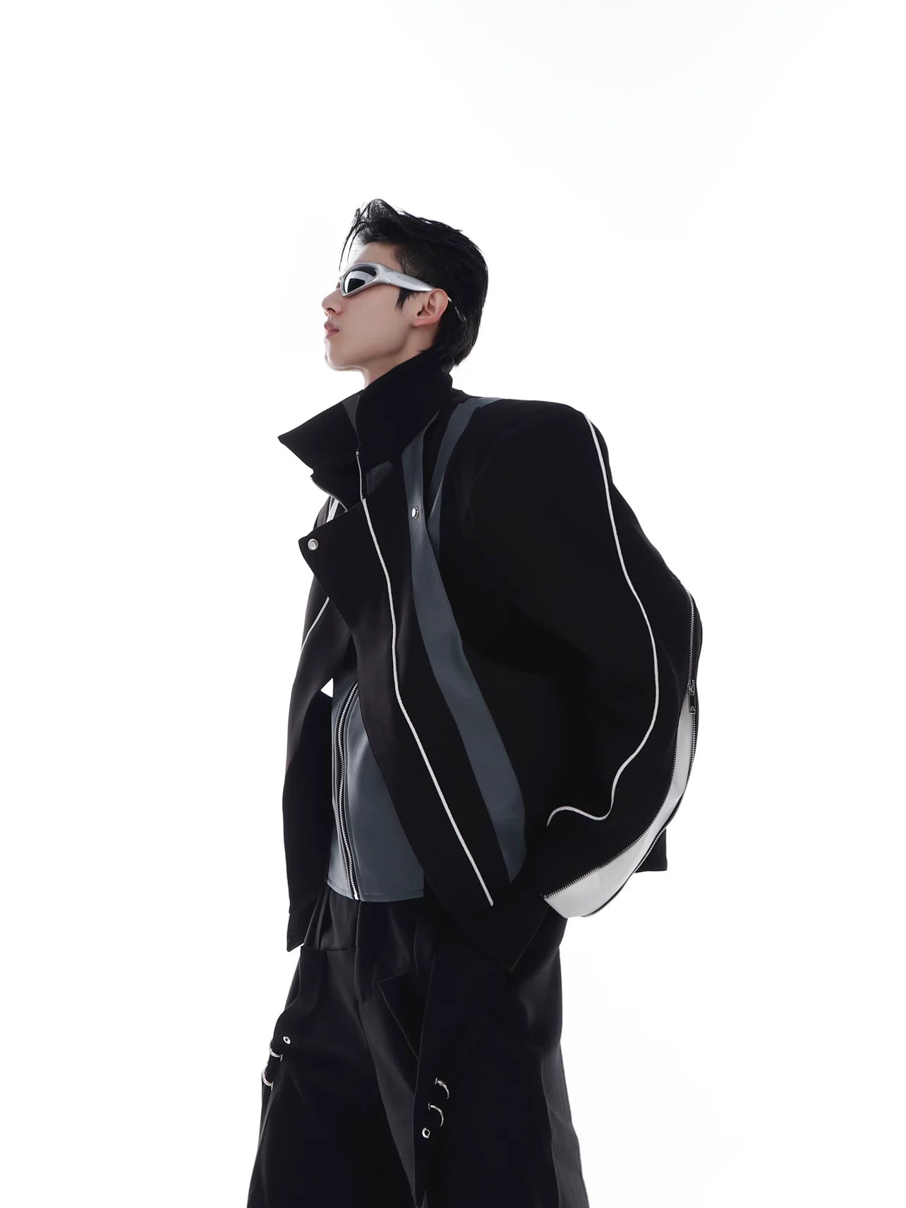 Patchwork PU Leather Cropped Jacket | Relaxed Fit - main image 1