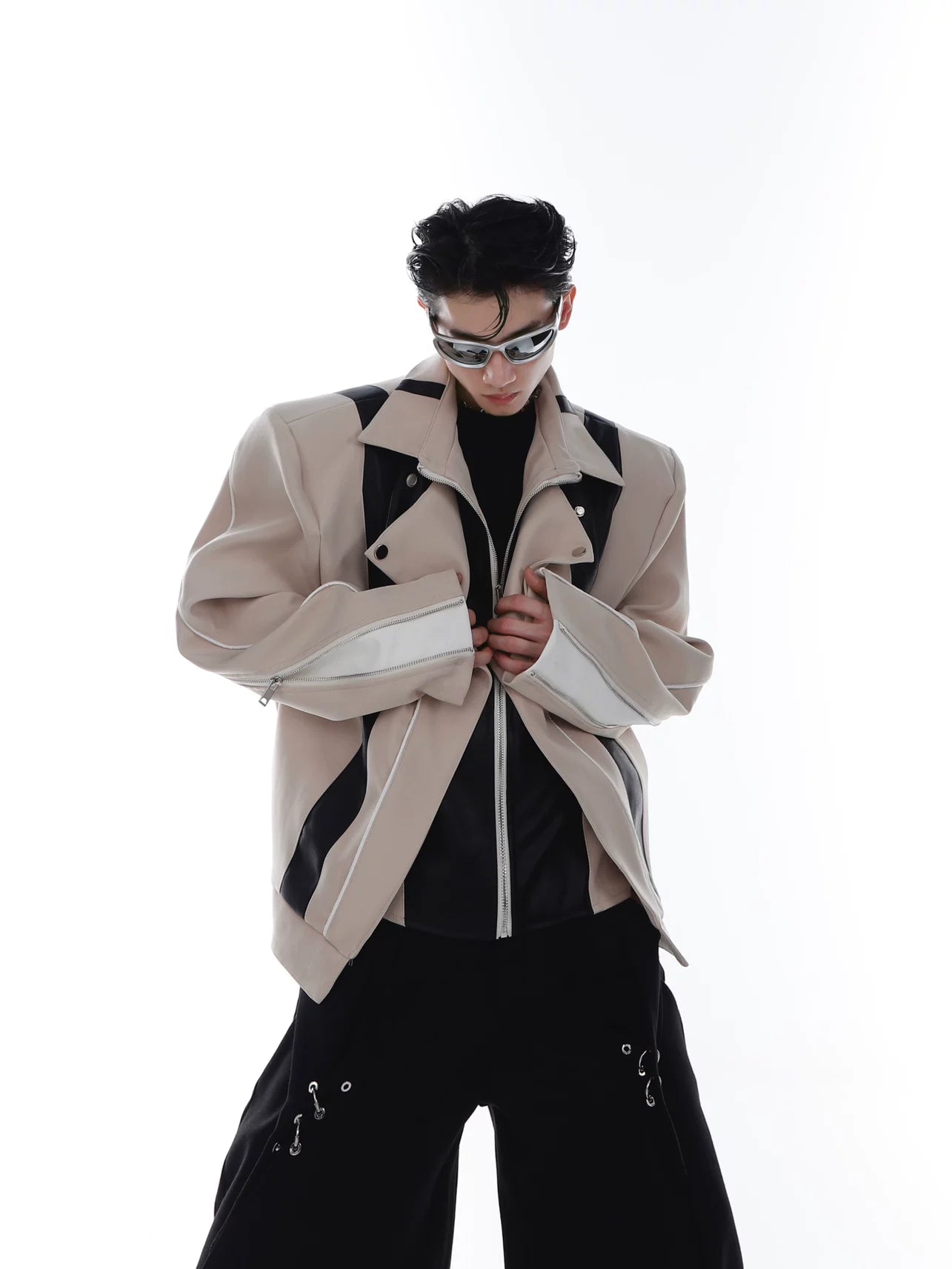 Patchwork PU Leather Cropped Jacket | Relaxed Fit - main image 2