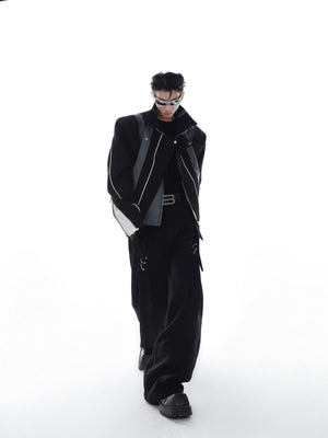 Patchwork PU Leather Cropped Jacket | Relaxed Fit - main image 3