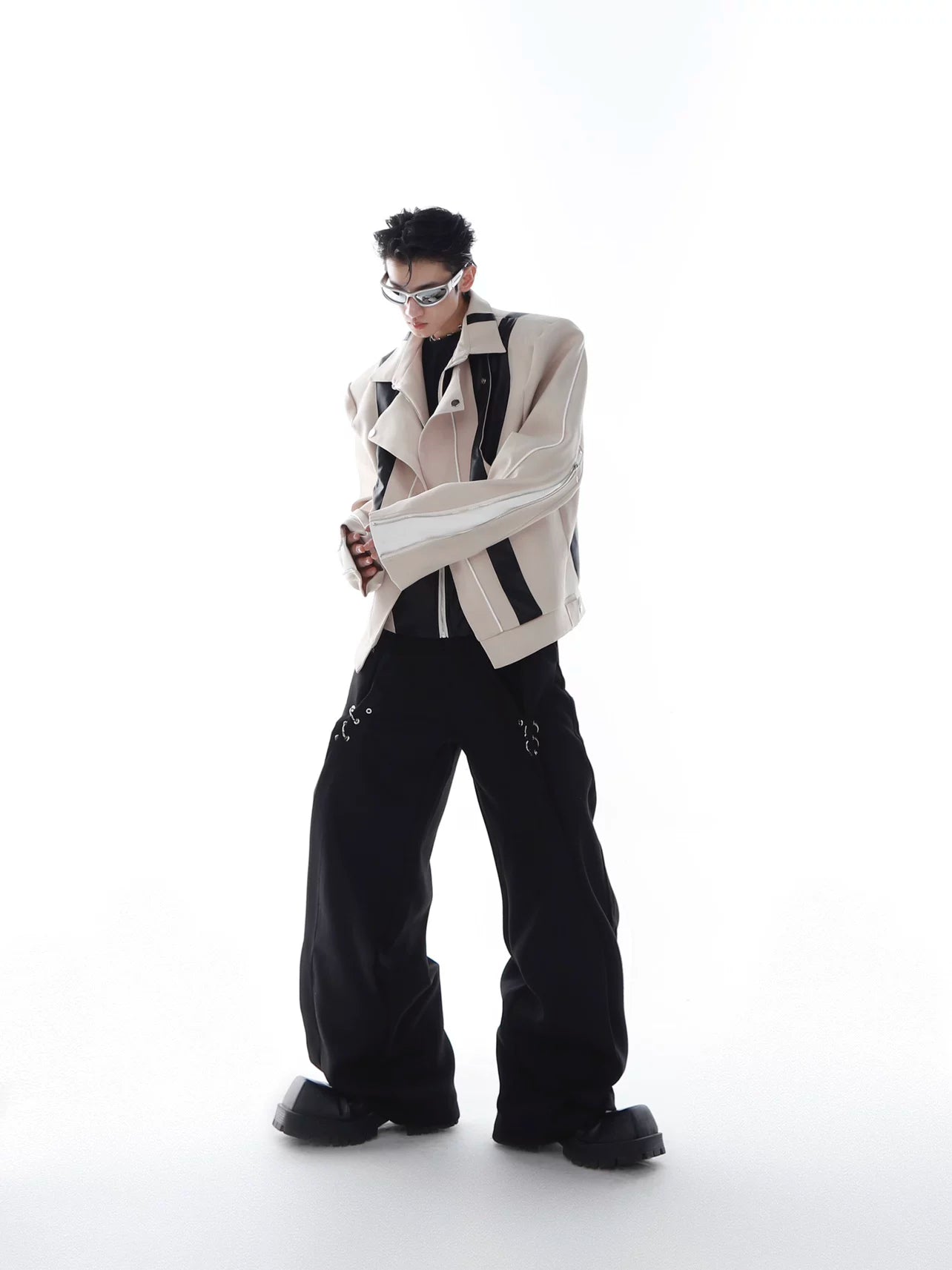 Patchwork PU Leather Cropped Jacket | Relaxed Fit - main image 4