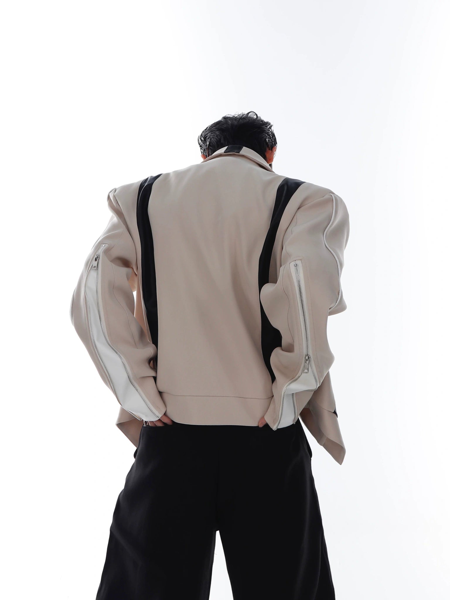 Patchwork PU Leather Cropped Jacket | Relaxed Fit - main image 5