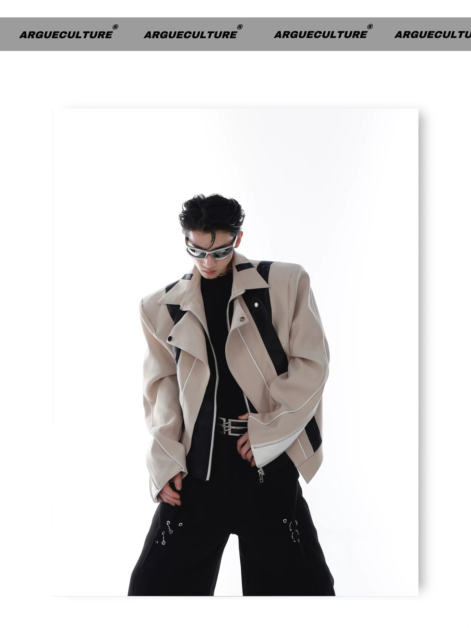 Patchwork PU Leather Cropped Jacket | Relaxed Fit - Khaki