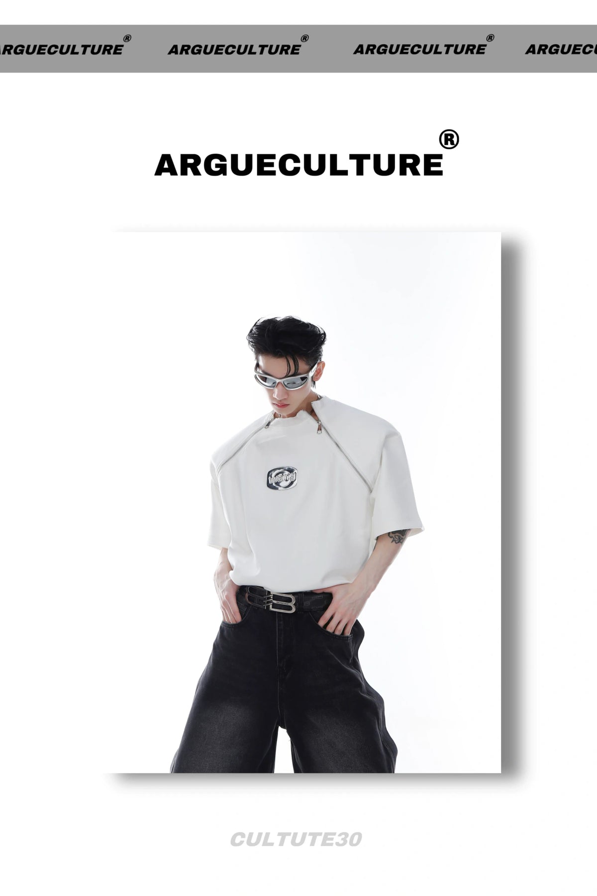 Relaxed Cotton Shoulder-Pad Zip-Detail T-Shirt - description image 2