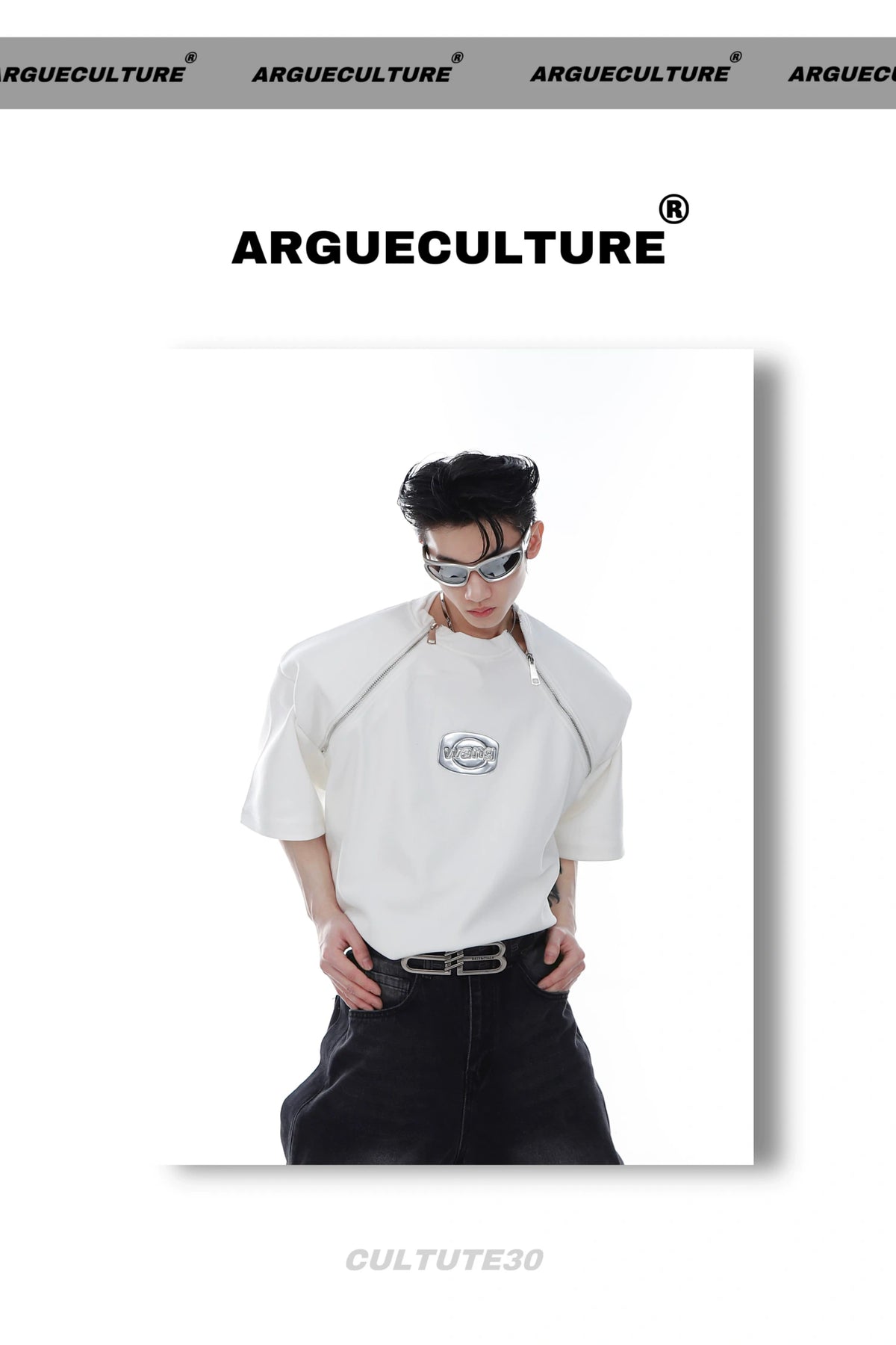Relaxed Cotton Shoulder-Pad Zip-Detail T-Shirt - description image 3